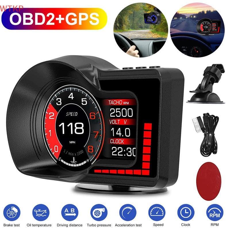 Hot GPS Sistema Duplo RPM Medidor Velocímetro Milometer F15 Car Up Display HUD 6 Funções De Alarme Teste Acelerado