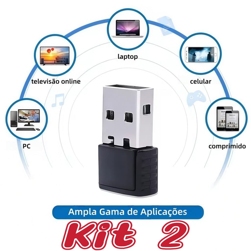 Kit 2 Receptor Bluetooth USB, Adaptador Sem Fio para PC Notebook e Computador