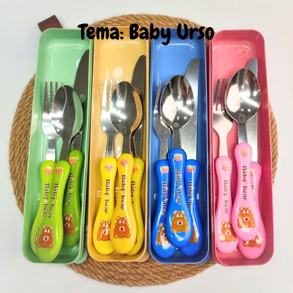 Kit de Talheres Infantis Labubu e Baby Urso - Higiene e Fofura na Marmita