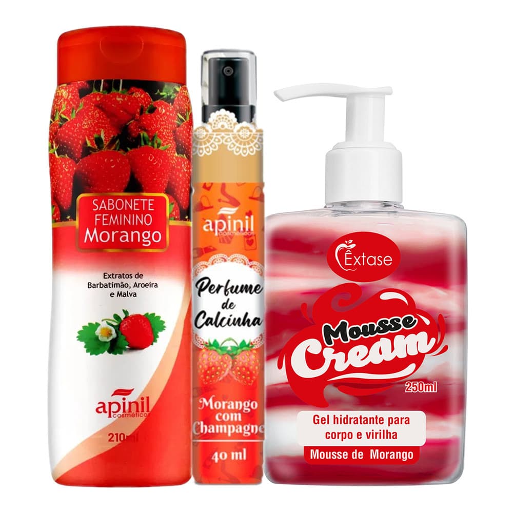 Gel Aromatizante MOUSSE CREAM para Virilha Beijável ÊXTASE + Sabonete Intimo + Perfume de Calcinha