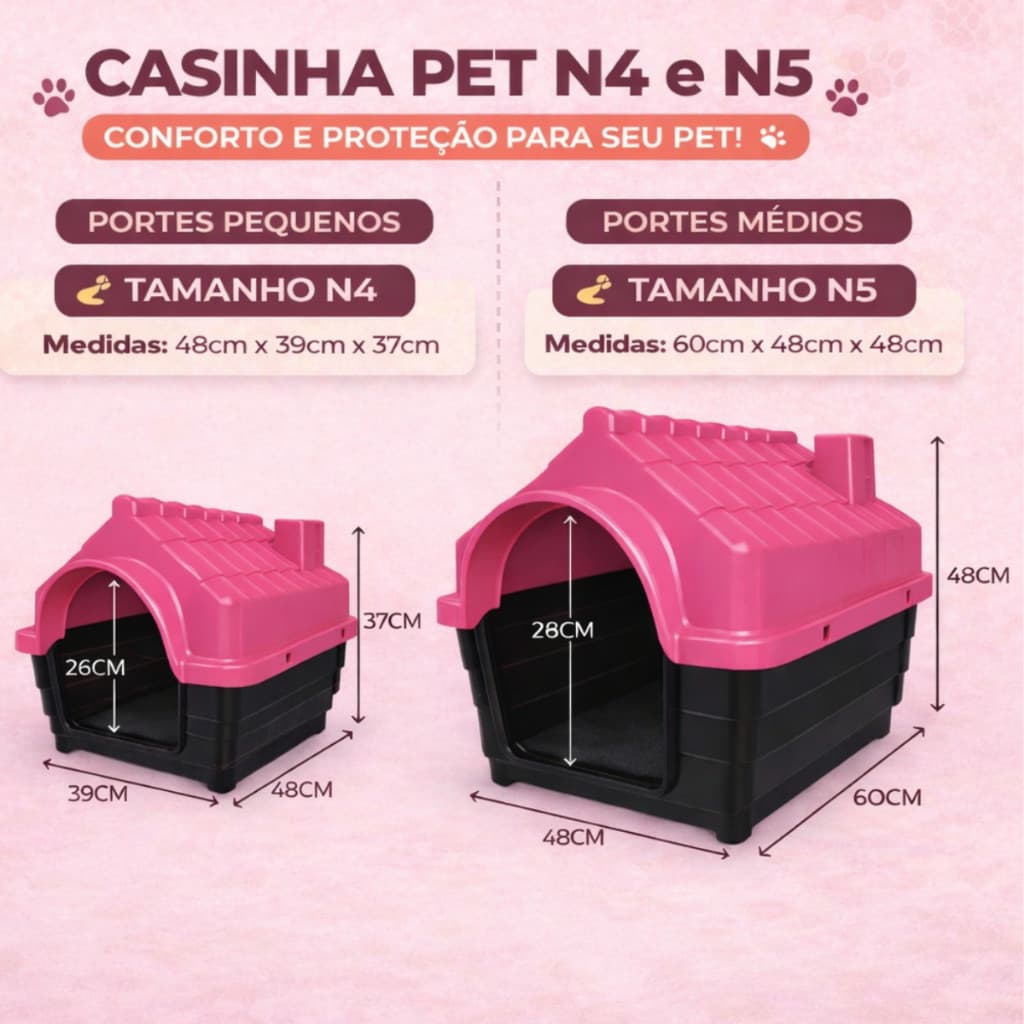 Kit Casa para Cachorro N4 - N5– Casinha Plástica + Comedouros | Pronta Entrega