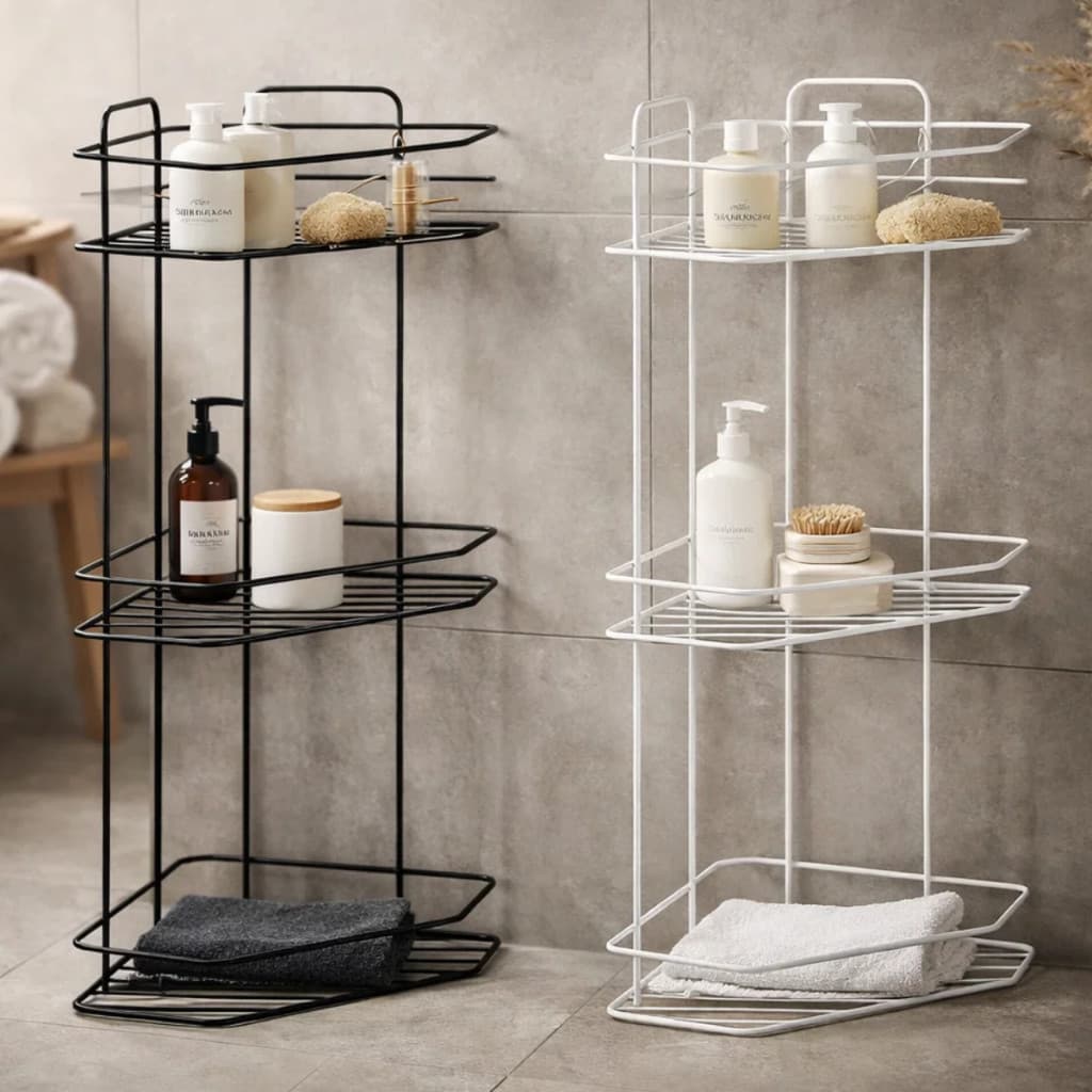 Kit De 01 Até 02 Suportes Cantoneira De Banheiro 3 Níveis Porta Shampoo Condicionador Preto+Branco