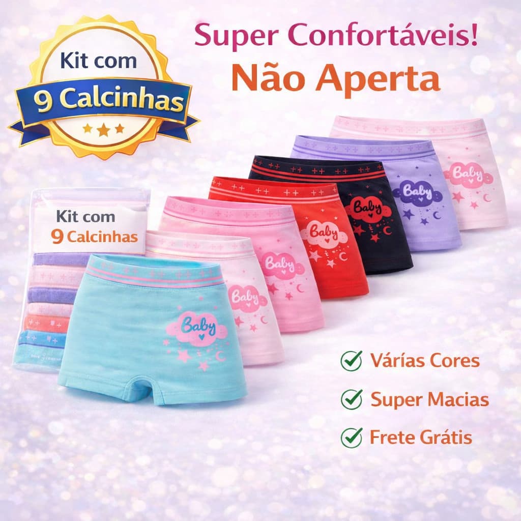 Kit até 9 Calcinhas Microfibra Box Shortinho Infantil Estampada 0 a 14 anos