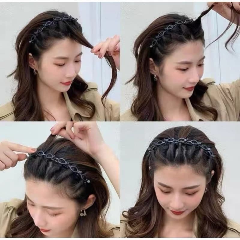 Tiara Jacaré Dupla Camada com Presilhas Trançado | Acessório 2 em 1 para Penteados Rápidos