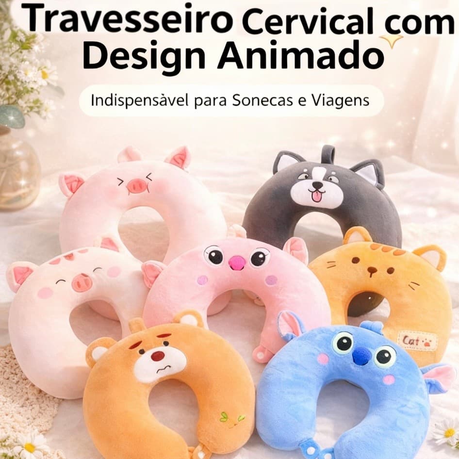 Travesseiro de Pescoço de Pelúcia — Conforto Macio para Aonde Você For!