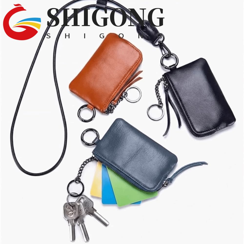 SHIGONG Carteiras Penduradas No Pescoço , Mini Bolsa De Moedas Retrô PU , Com Cordão Para Chaveiro Porta-Cartões Macio P
