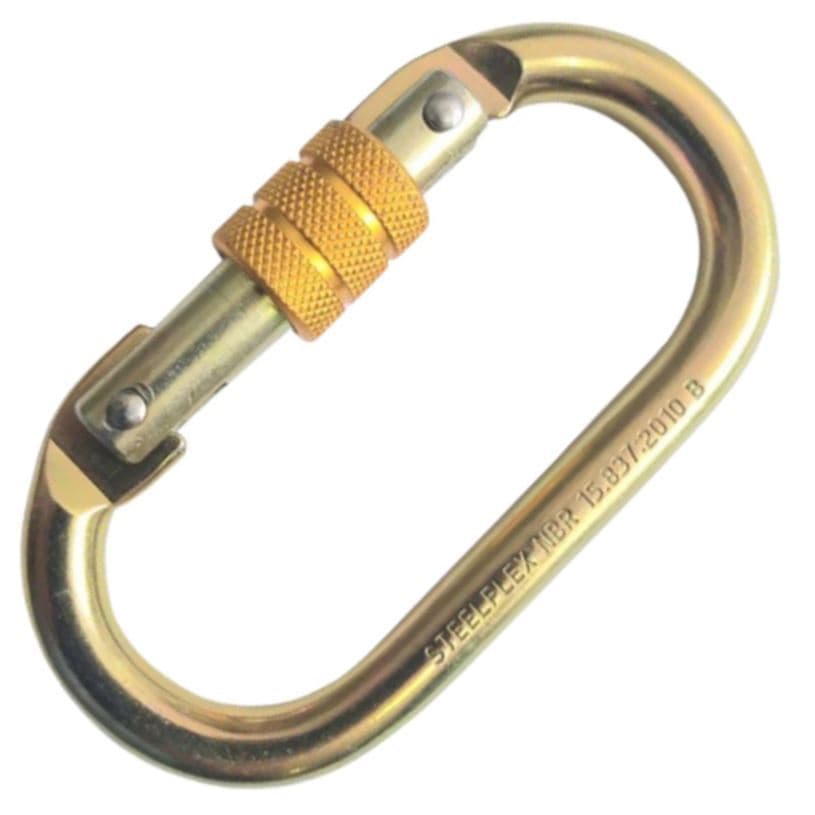 Mosquetão de Segurança Aço Oval Trava Dupla Com Rosca 25kn Steelflex - Certificado, Prático, Rápido, Seguro, Conectador