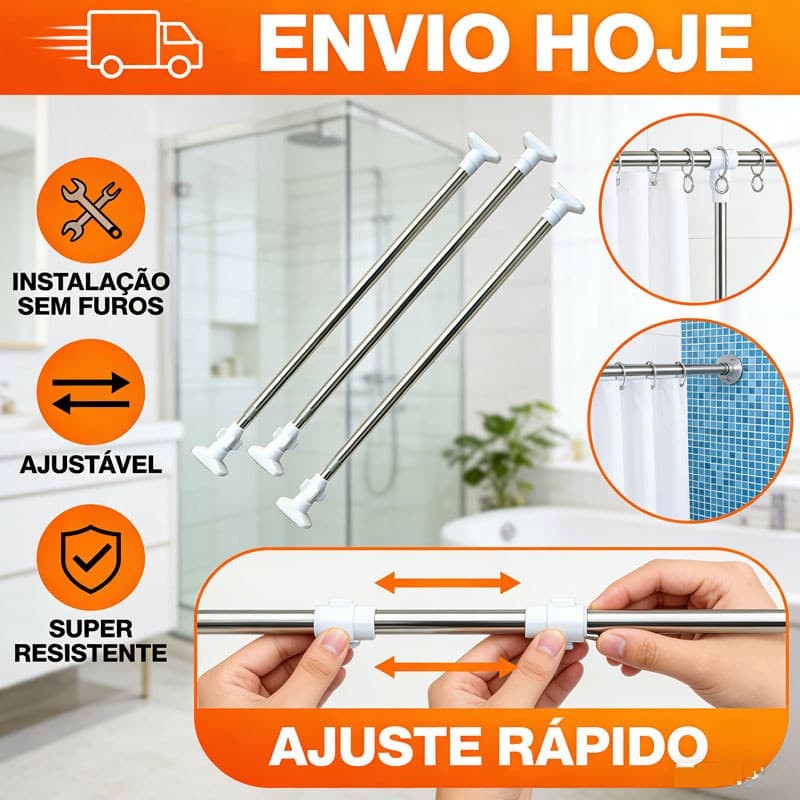 varão de cortina Ajustável 70cm até 1,6mt Bastão Extensivel Box Banheiro Suporte Extensor