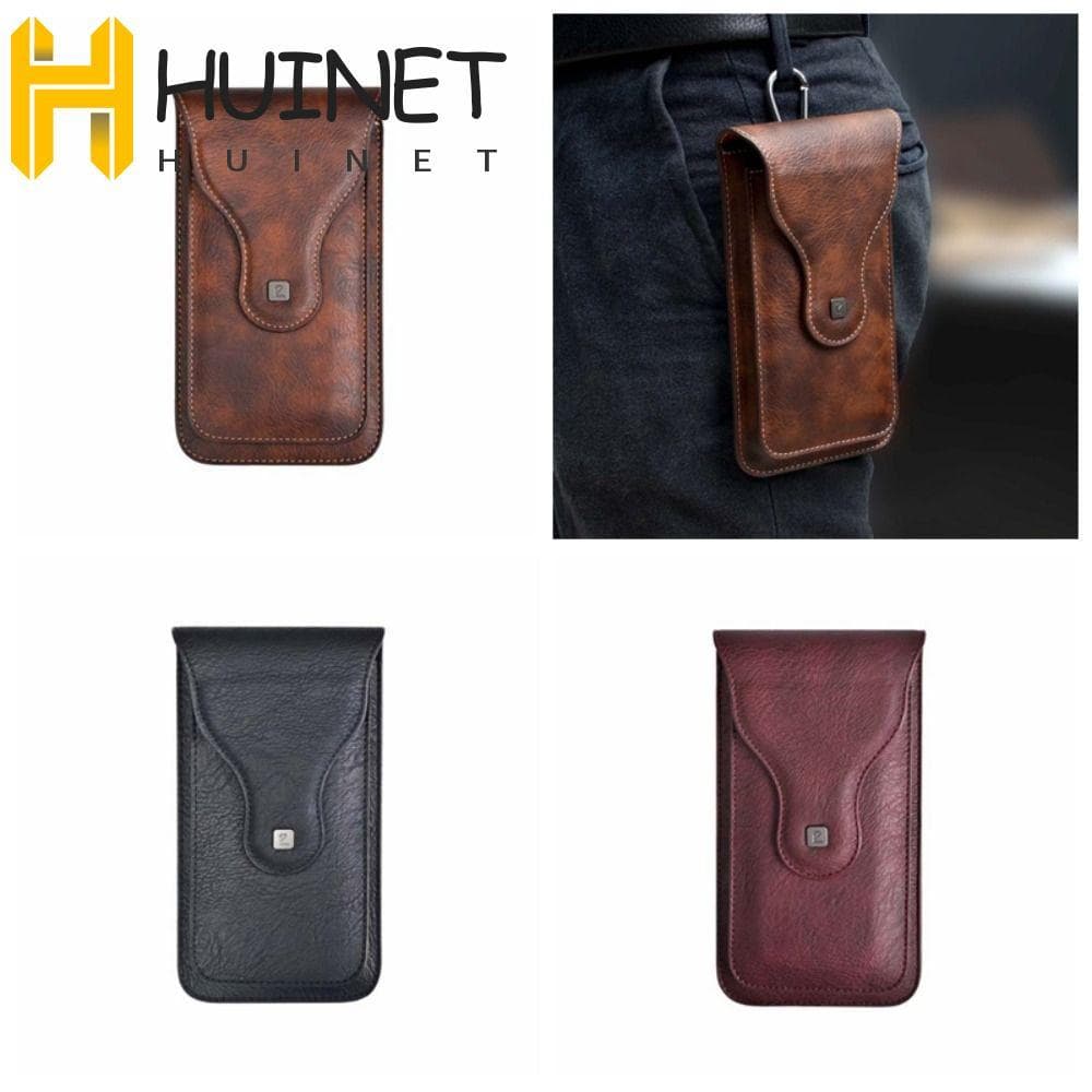 Carteira De Couro HUINET Crazy Horse , Bolsa De Cintura Clássica De Bolso Para Telefone PU Curta Portátil À Prova D'água