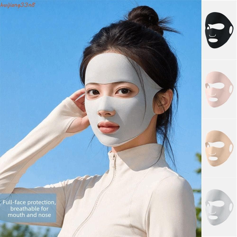 Máscara Protetora Solar HUIJIANG , Fina De Seda Gelada De Verão , Véu Protetor De Cor Sólida Gini Facial Respirável