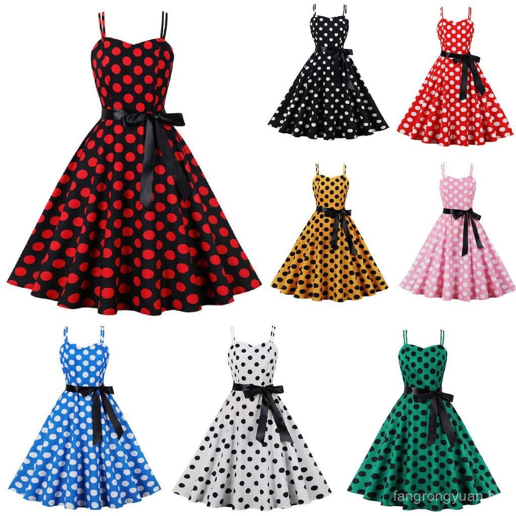 Europeu americano novo estilo vestido feminino Retro grande balanço rendas bolinhas saia longa polka dot Sling saia gran