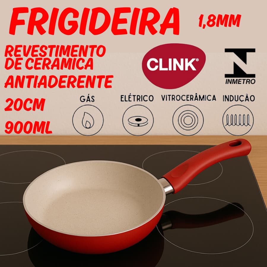 Frigideira 20cm 900ml Cabo De Baquelite Com Revestimento De Ceramica Antiaderente 1,8mm Não Gruda