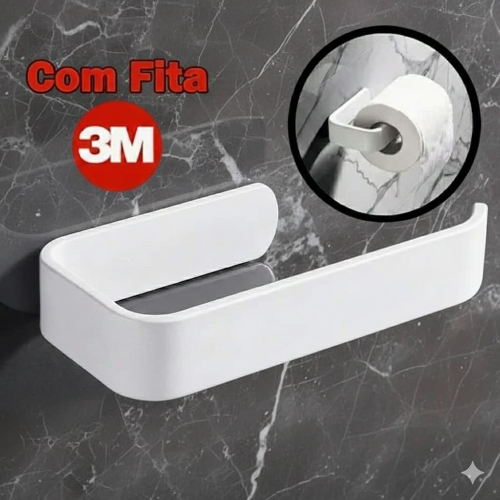 Suporte Porta Papel Higiênico Adesivo 3M Fixação Forte Sem Furar Parede Banheiro ou Gancho