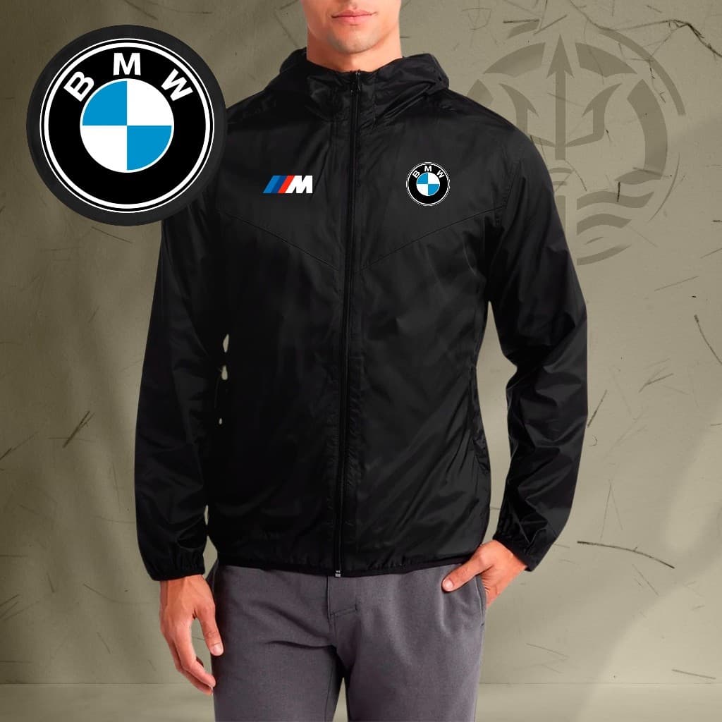 Jaqueta Corta Vento Masculina - BMW 02 - Com Capuz, Bolso e Zíper - Academia Corrida Esportes