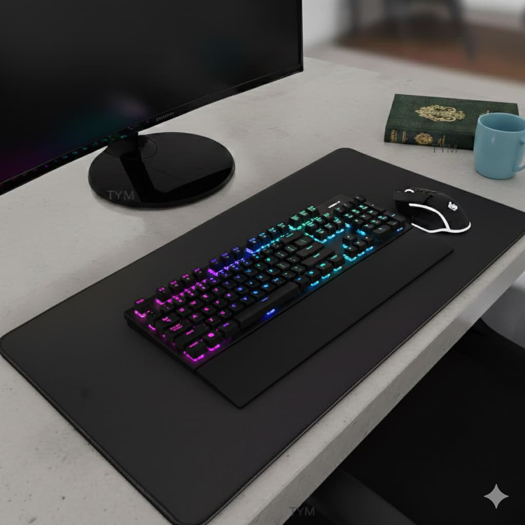 Mousepad Deskpad Escritório Preto Borda Costurada 90x40cm Home office super confortavel gamer setup