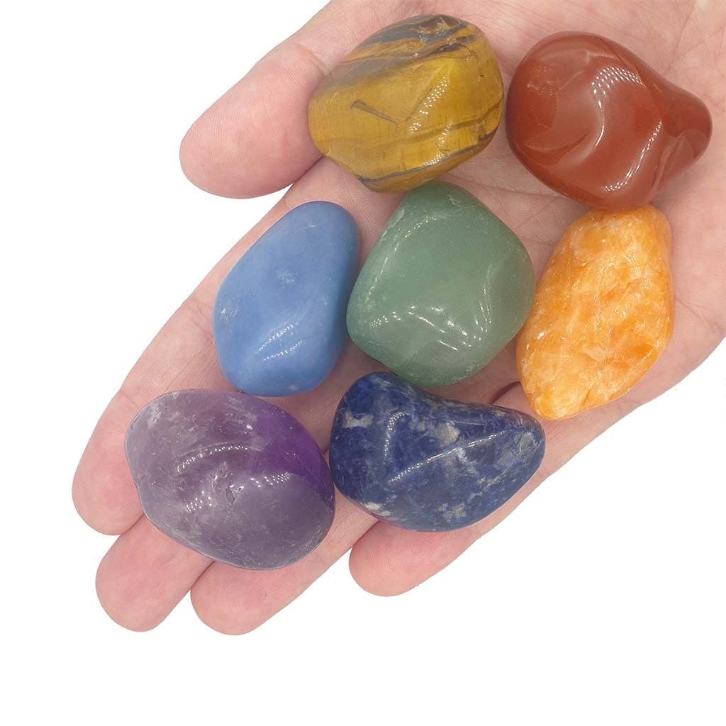 Kit dos 7 Chakras Pedras Roladas - Cristal Natural - Qual. A - Tam. PP, P, M e G