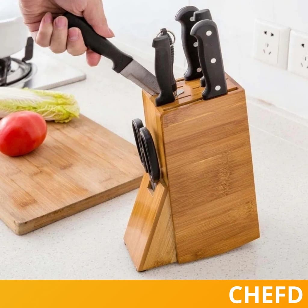 Organizador de Facas Cepo Bambu Anti Fungos Suporte Tesouras Faqueiro Antiderrapante