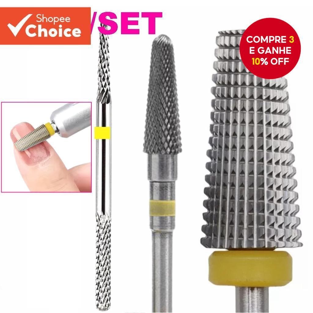 Kit 3 Brocas Profissionais De Tungstênio Gel Unha Porcelana Arte Do Prego Broca Cônica Agulha Nivelamento Acabamento Mov