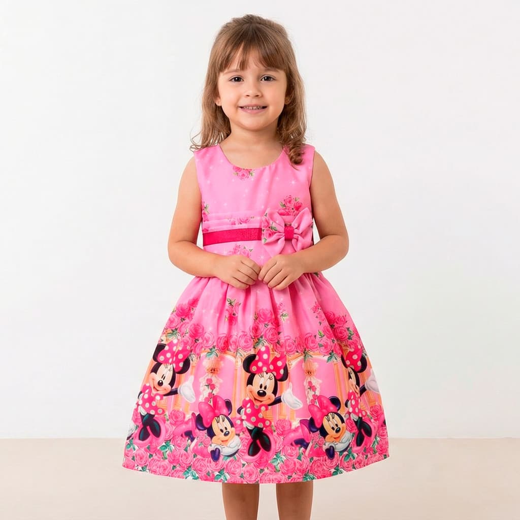Vestido Rodado Infantil Temático Personagens Aniversário Laço