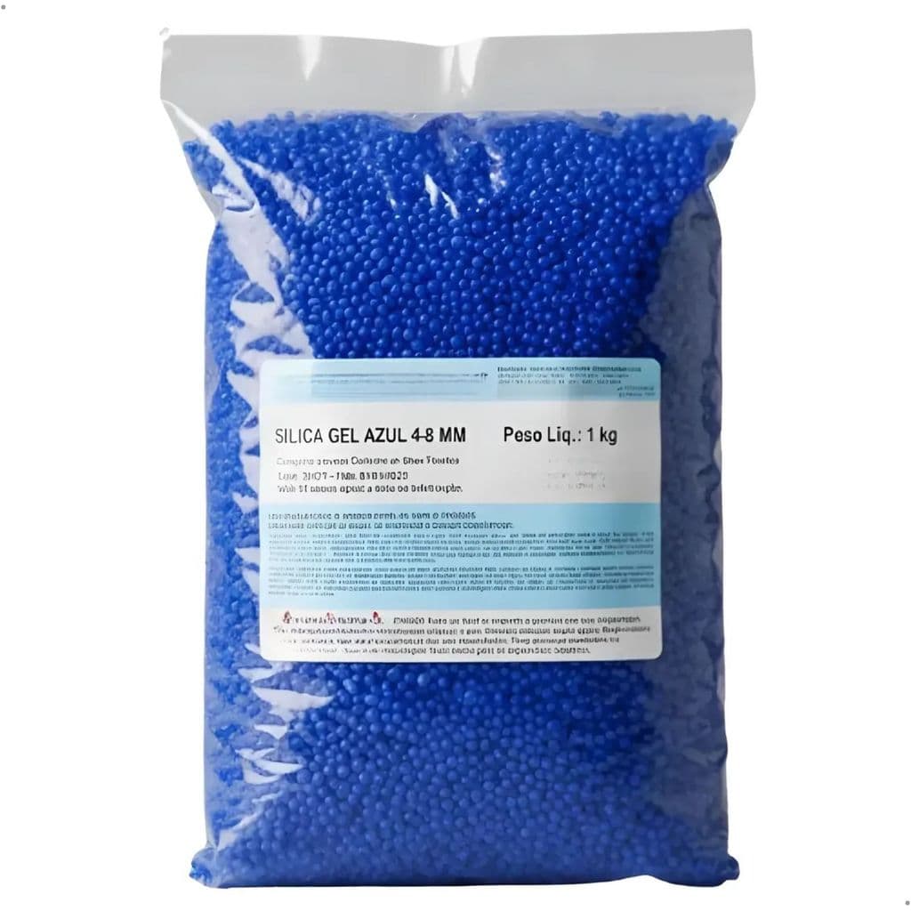 Sílica Gel Azul Desumidificante Elimina Umidade Mofo Para Ambientes Closets 4-8mm Quimidrol 1KG