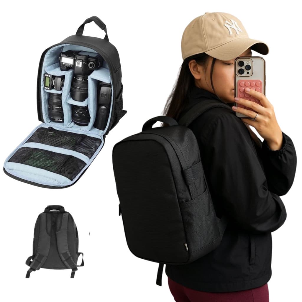 Mochila para Câmera Fotográfica DSLR/Mirrorless Grande Capacidade Acolchoada Impermeável Protetora