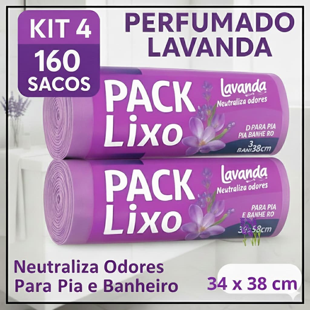 Sacos de Lixo Perfumados Lavanda |Kit 160 Sacos| 34x38cm Para Pia e Banheiro Neutraliza Odores