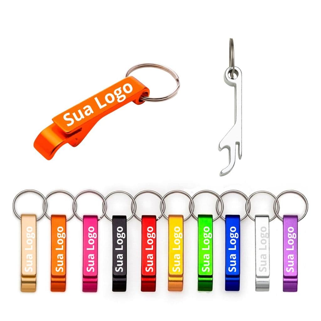 Kit 100 Chaveiros Personalizados Metal Abridor Design Único Durável