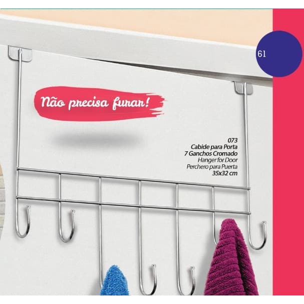 Cabide Com 7 Ganchos Para Porta Em Aço Cromado N073 - Niquelart