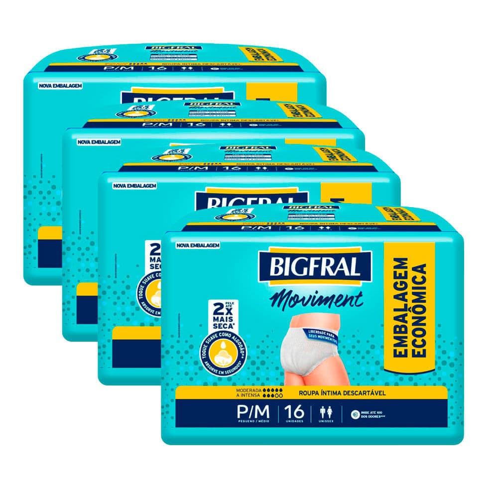 Kit 4 Roupa Íntima Bigfral Moviment P/M 16 Unidades