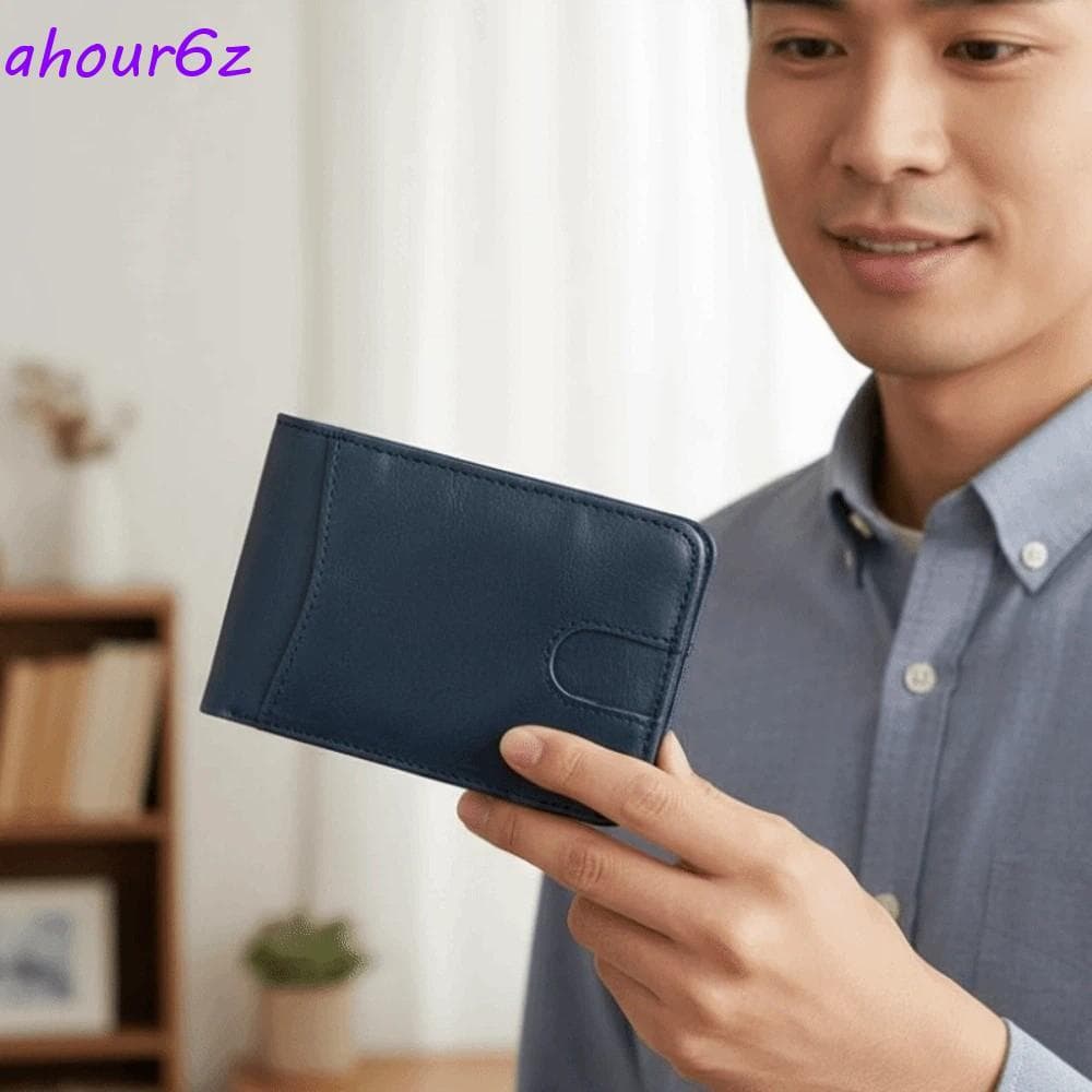 Carteira De Couro Fino AHOURZ , Bolsa De Dinheiro Retrô Anti-Perda De PVC Moedas Masculina Clássica Respingos De Água