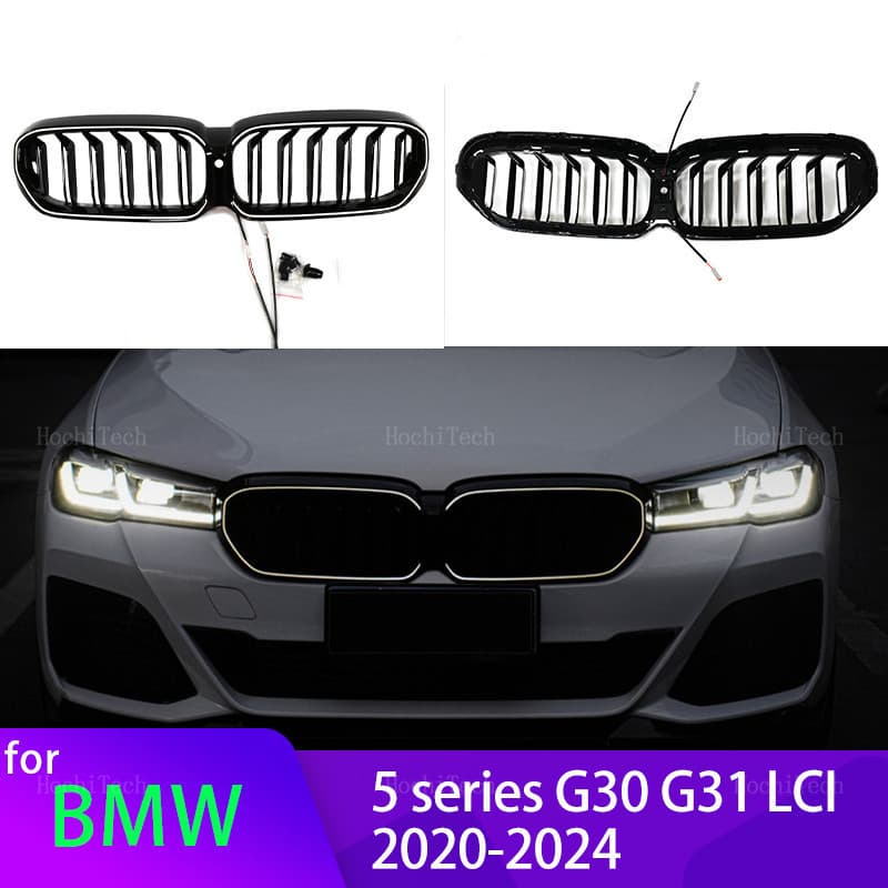LED Luz Branca Brilhante Preto Amortecedor Dianteiro Do Carro Grades De Rim Para BMW Série 5 G30 G38 G31 Facelift LCI 20