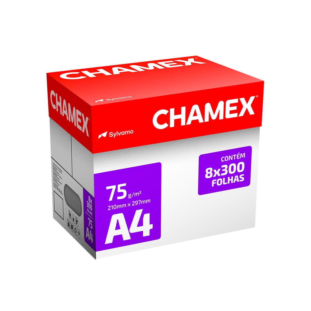 Papel sulfite A4 75g 210x297 com 8 pacotes caixa 2400 folhas Chamex