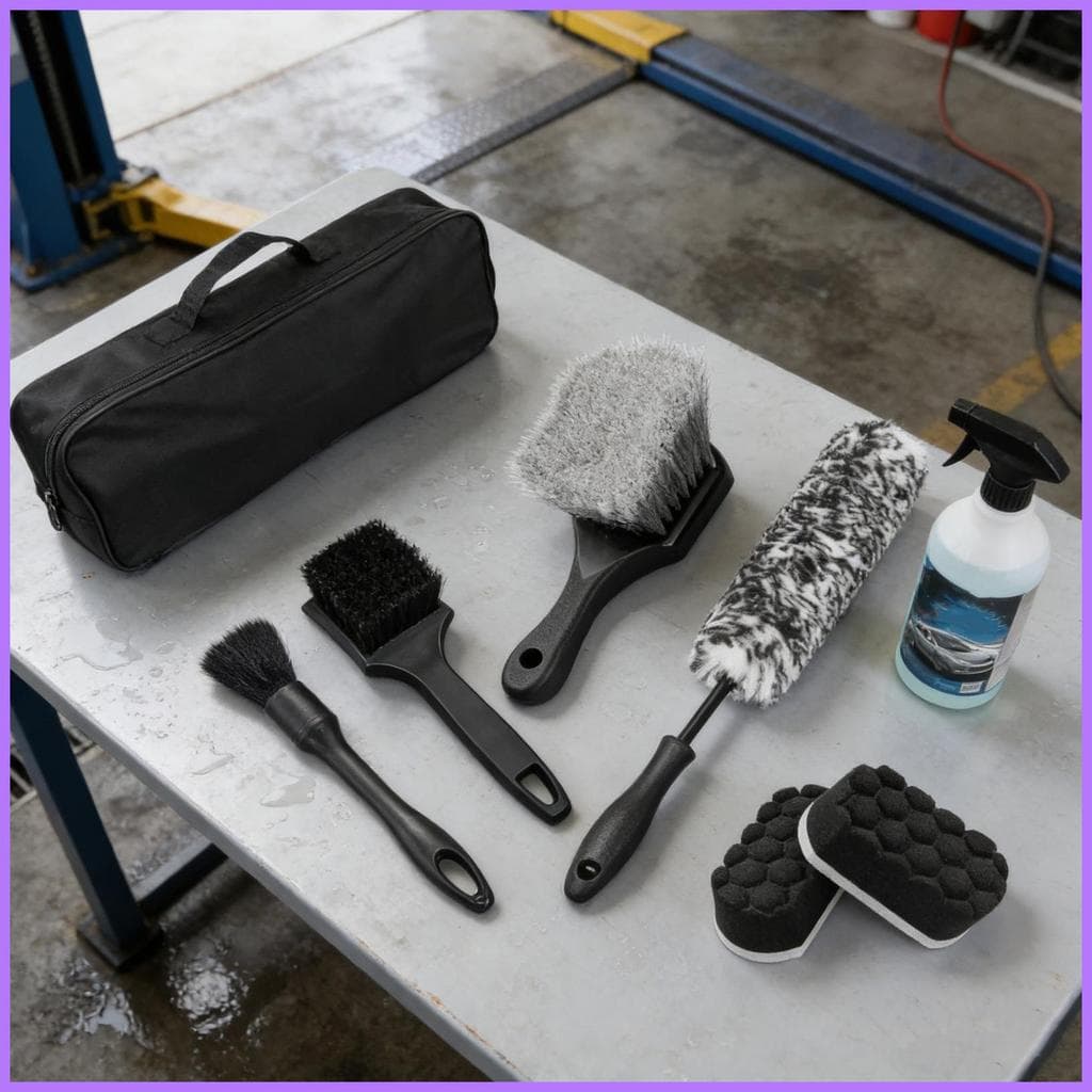 Kit De Escova Para Rodas E Pneus , Bolsa De Transporte Incluída , Limpeza De Veículos À Prova De Arranhões Garagem Domés