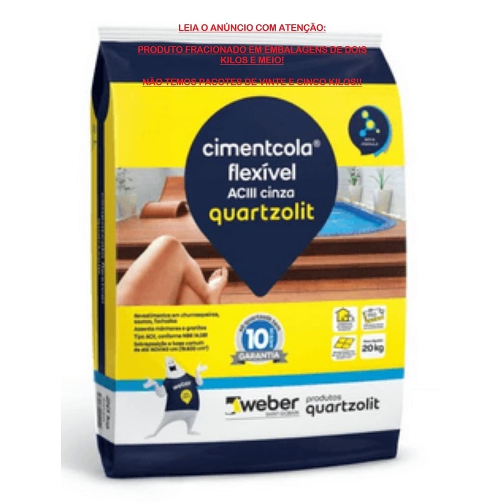 Kit Argamassa ACIII Mais Forte Quartzolit 2,5kg, Pequeno Reparo, Reforma Rápida, Interno e Externo