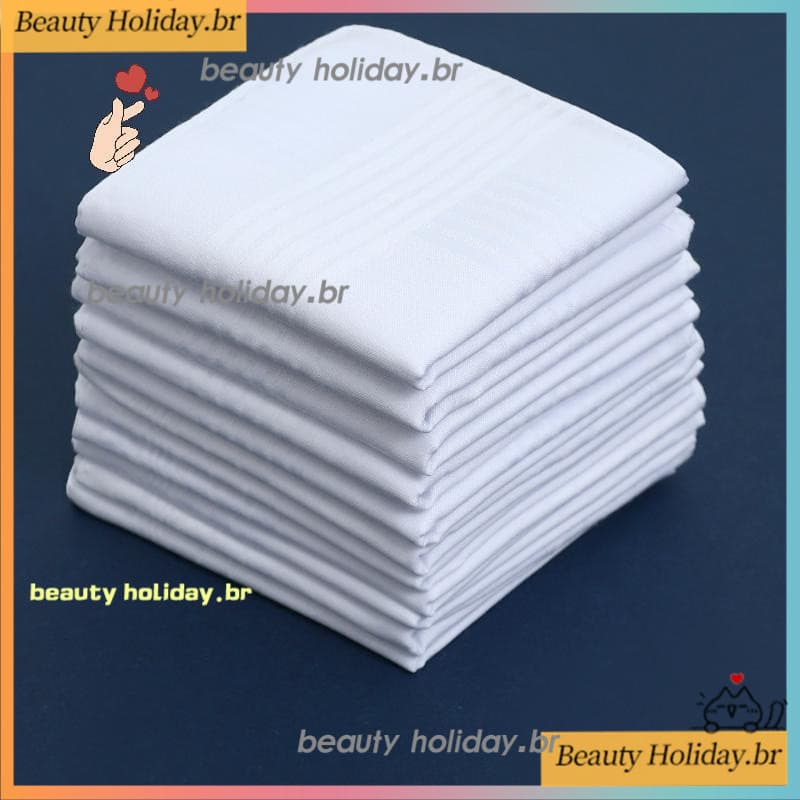 [Thm] 6/12 Unidades De Lenços Brancos Puros Masculinos , Lisos Femininos De Algodão Puro , Bolso Com Aba , Calças , Cac