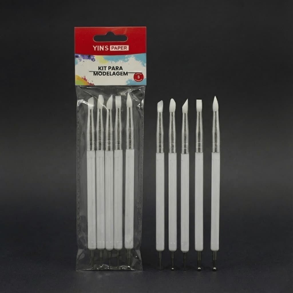 Kit Estecas Modelagem 5 Peças Yins Paper Artesanato Biscuit Argila Ferramentas Escultura Ponta Dupla Resistente