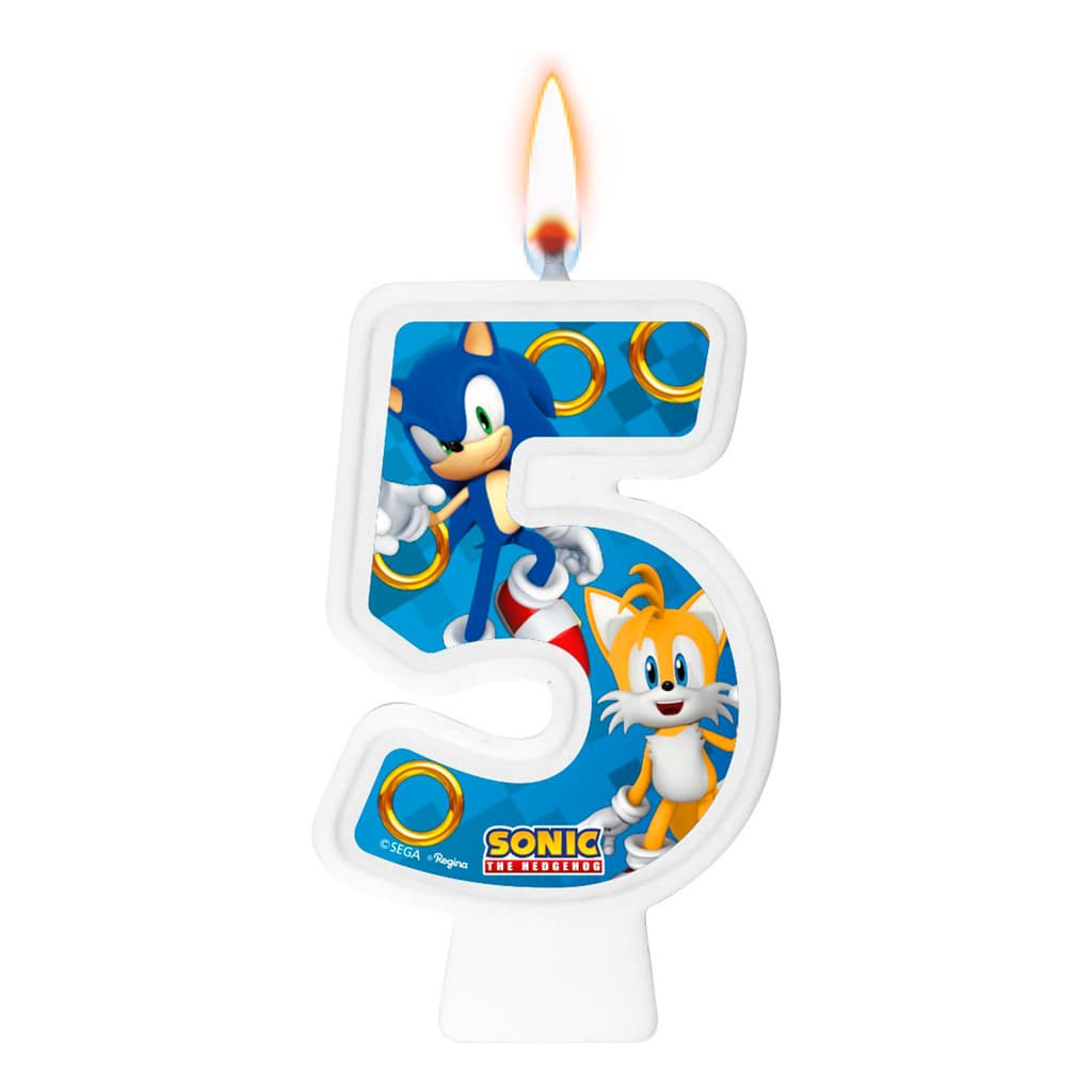 Vela número 5 decoração festa Sonic aniversário