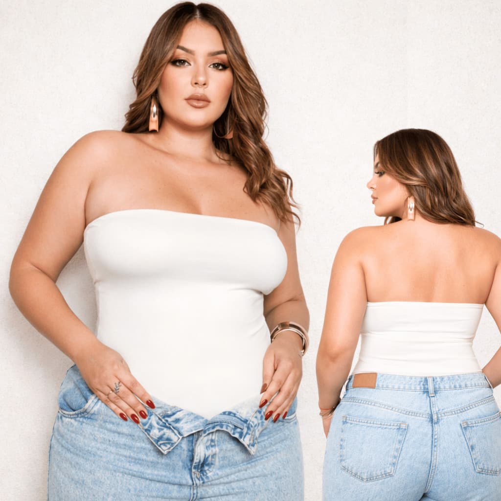Cropped Tomara Que Caia Top Tube Forrado Básico Tecido Premium Plus Size - Branco