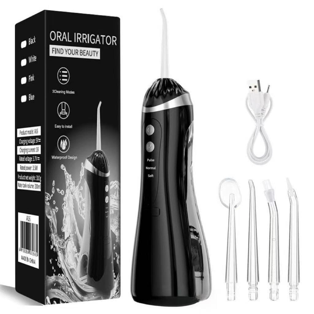Irrigador Dental Portátil Recarregável 300ml – 3 Níveis de Pressão para Higiene Bucal Diária

