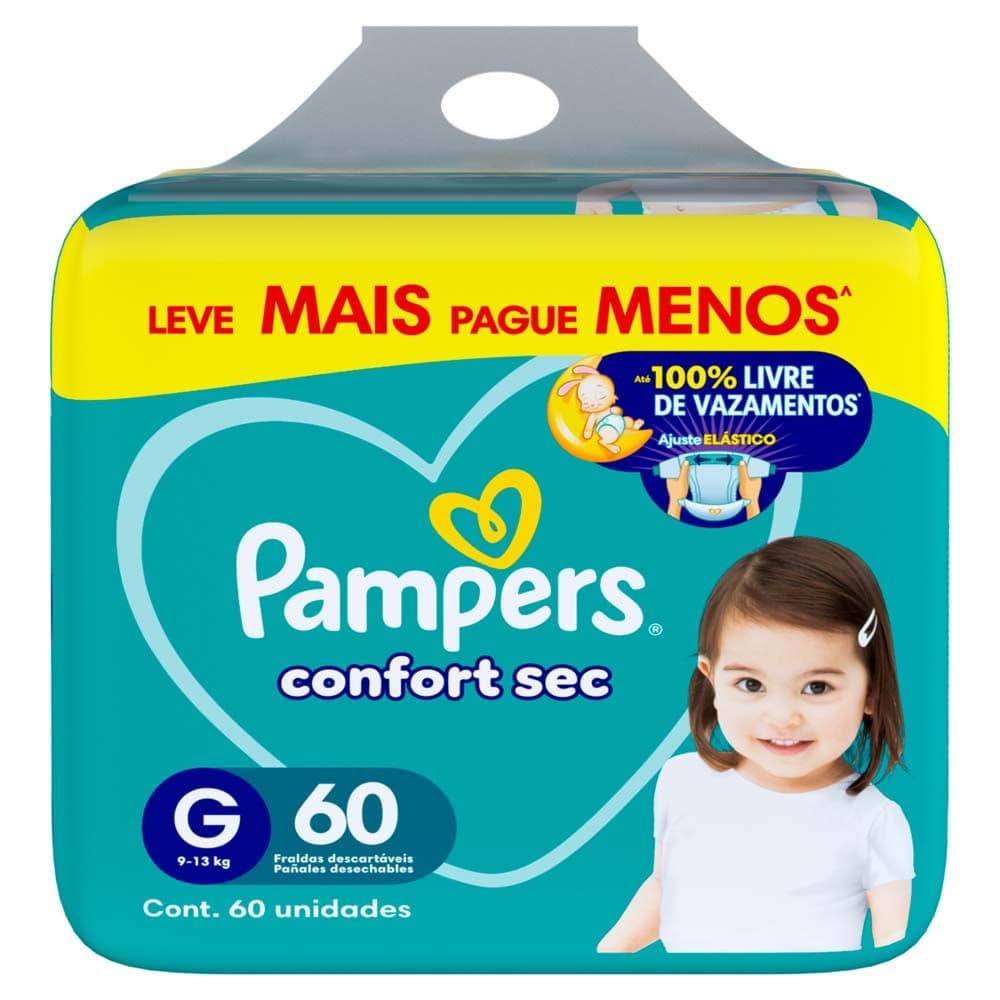 Fralda Pampers Confort Sec Tamanho G Leve Mais Por Menos 60 Unidades Descartáveis