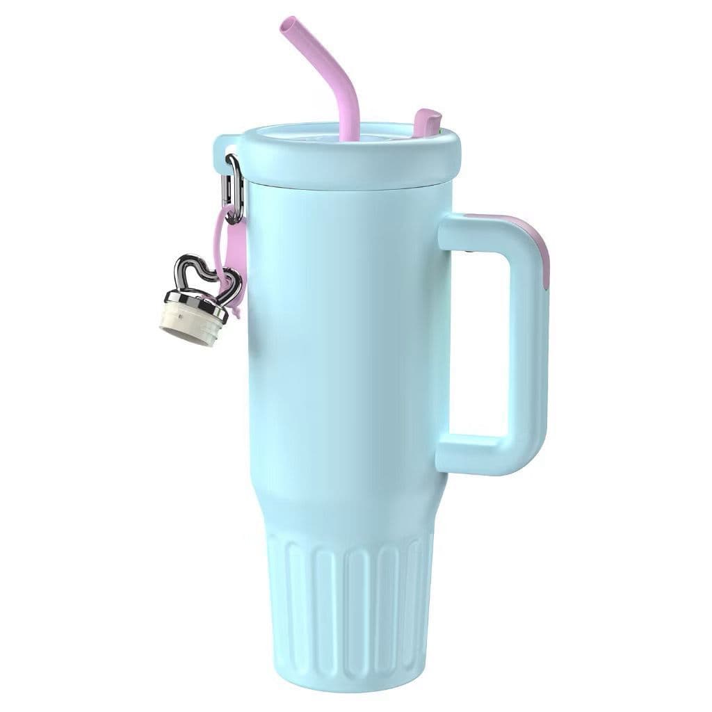 Copo Térmico 1200ml Com Canudo Material Inoxidável Tampa 2 Funções Alça Aberto Fechada