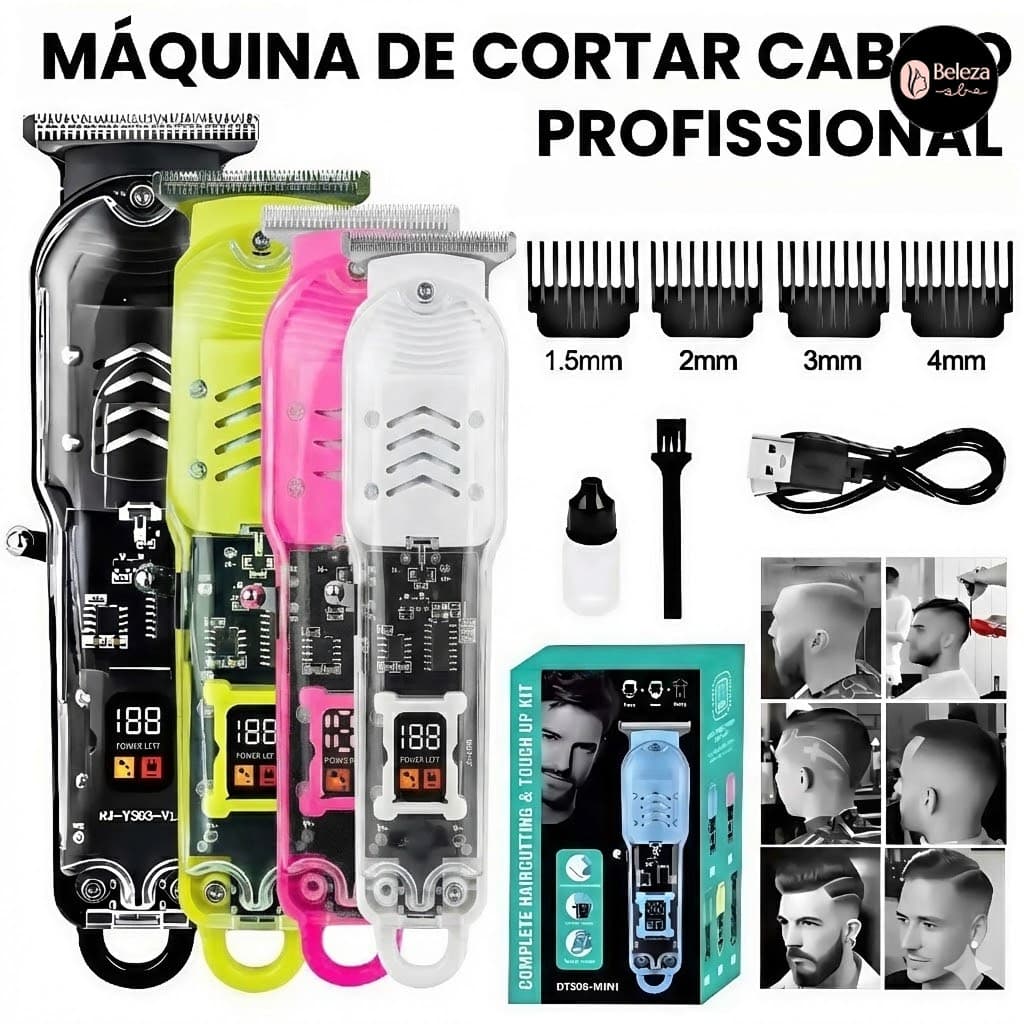 Máquina De Cortar Cabelo Profissional Smart Lcd Barbeador Elétrico Transparente Sem Fio Para Homens