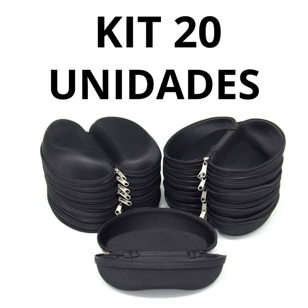 Kit 20 Estojos Para Óculos Case Caixas De Zíper + 20 Flanelas Para Óculos Cor Preta Atacado Case Oval.
