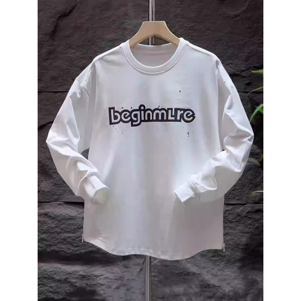 Nova camisola casual masculina de outono com estampa de letras e zíper em arco, de marca moderna, versátil, com gola red