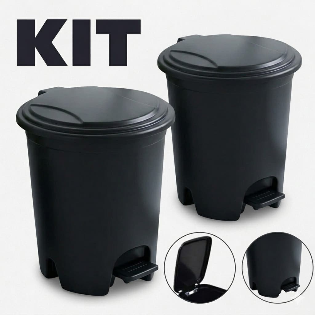 Kit 2 Lixeira Banheiro Pedal 7 Litros Plástico Escritório Lixeira Banheiro Escritório