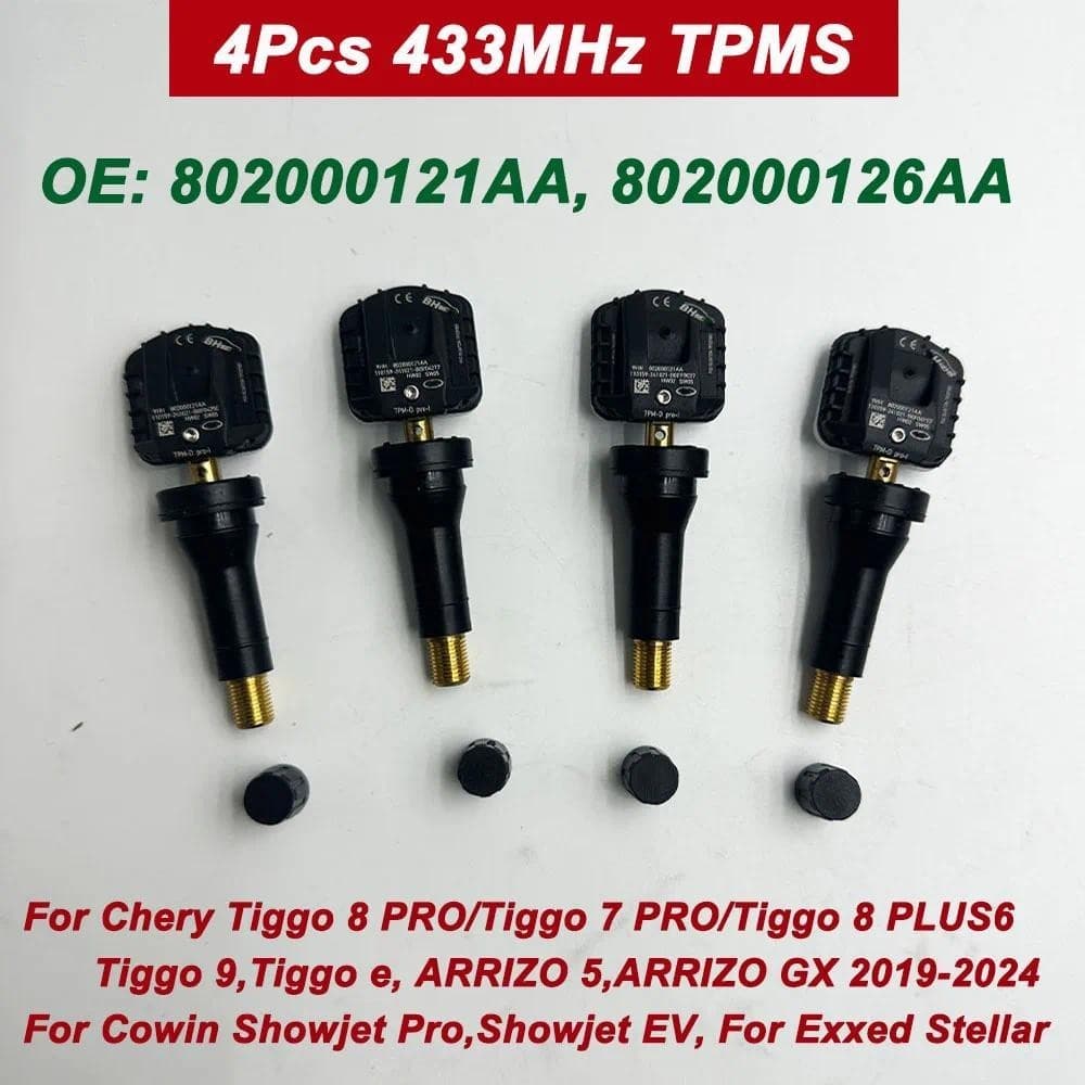 4Pcs 802000121AA Aa 802000126sensor De Pressão Dos Pneus TPMS Para Chery Tiggo 8 PRO , 7 8 PLUS , 9 , ARRIZO 433MHz