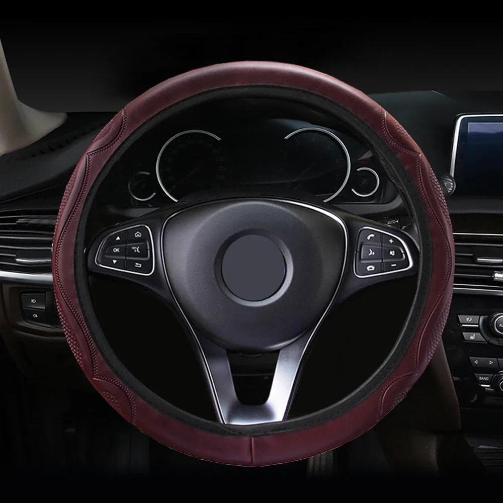 Capa De Volante De Carro Vinho Vermelho Couro Macio Respirável Antiderrapante Universal Para 38cm Protetora Acessórios D