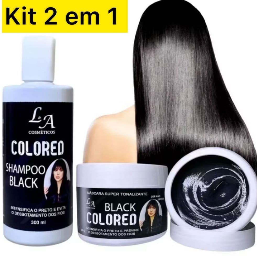 Kit Shampoo + Máscara Tonalizante Preto Intenso - Sem Amônia - Resultado 100% Natural Envio imediato