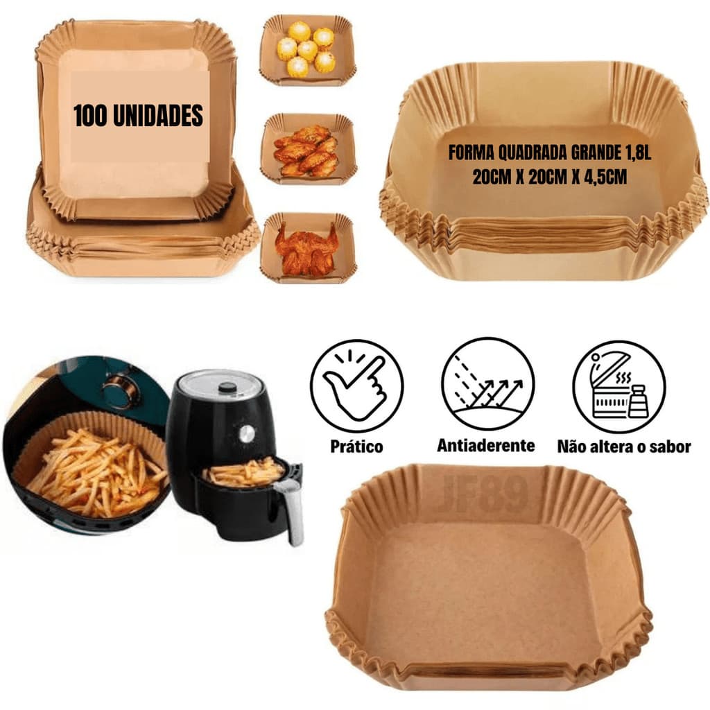 100 peças forma air fryer 20cm quadrada descartável