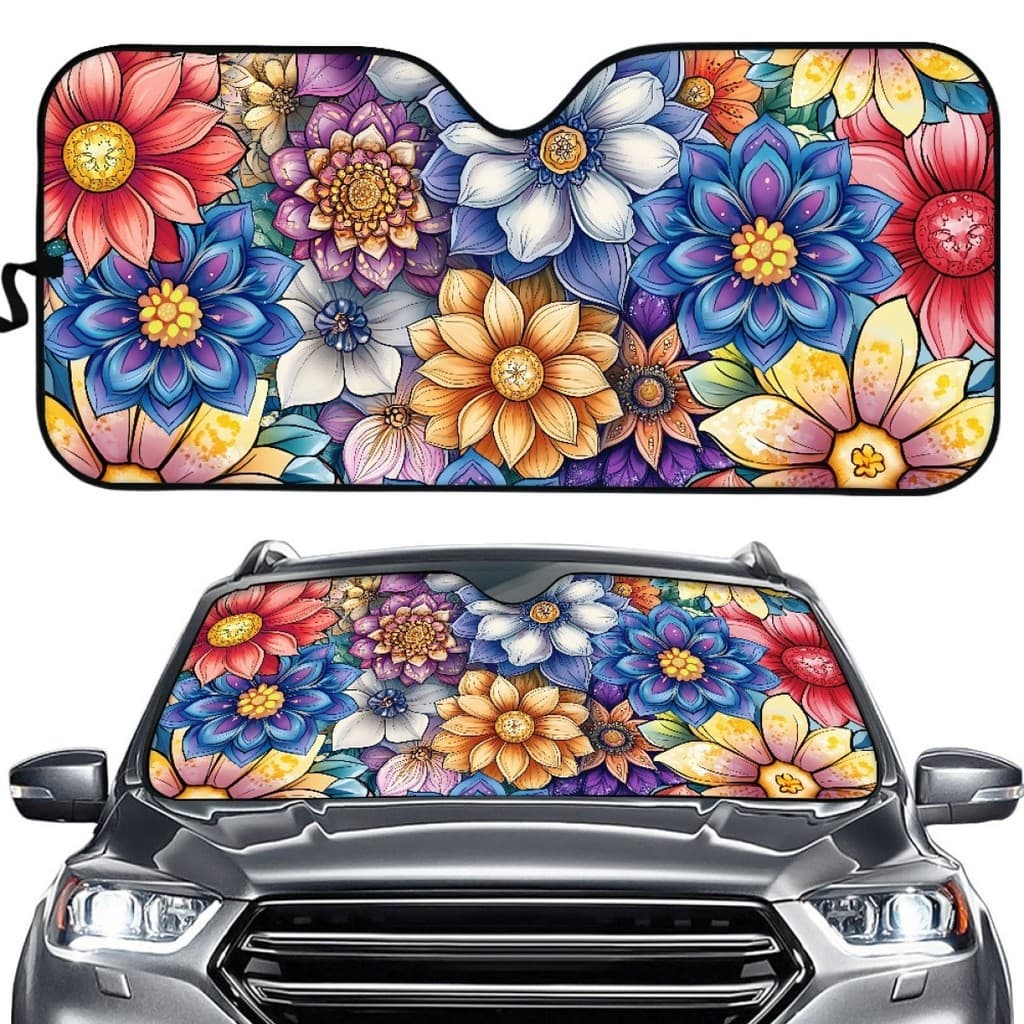 Protetor solar para carro, fornecimento direto, protetor solar grande frontal, flores coloridas brilhantes, padrão de im